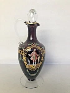 Vintage mundgeblasene und handbemalte venezianische Glasflasche mit Original Stopfen. - Bild 1 von 17