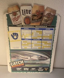 Vintage 1991 Milwaukee Brewers Baseball Tabletop Schedule Miller Genuine Draft - Picture 1 of 9