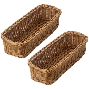 2 Stück Rattanimitat Messer und Gabel Korb Deko Schreibtisch Organizer Tisch - Bild 1 von 12