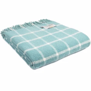 TWEEDMILL TEXTILES Wool Sofa Throw Blanket CHEQUERED CHECK SPEARMINT KNEE RUG - Picture 1 of 13