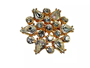 Vintage Brooch Gold Metal Crystals Diamante Jewellery - Picture 1 of 6