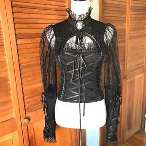 Phaze Reino Unido Gótico Lolita Victoriano Aristócrata Juegos con disfraces Negro Con cordones Camafeo Top 2XL - Imagen 1 de 8
