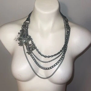 Cookie Lee NWT Genuine Crystal multi strand flower necklace with ribbon tie. - Picture 1 of 9