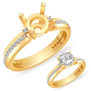 Anillo de compromiso de boda de oro de 14 k amarillo natural con montura VS2 de diamantes redondos de 0,40 quilates - Imagen 1 de 2