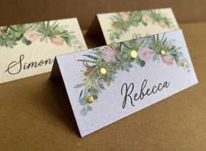 6x Green cactus name PLACE CARDS succulent blush pink flower wedding table decor - Picture 1 of 10