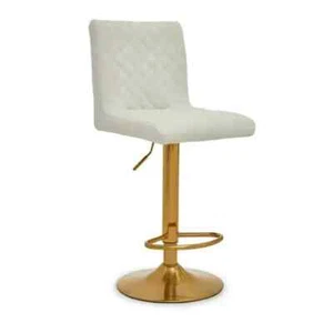 White Gold Bar Stool Swivel Adjustable PU Leather Kitchen Island Chair - Picture 1 of 11