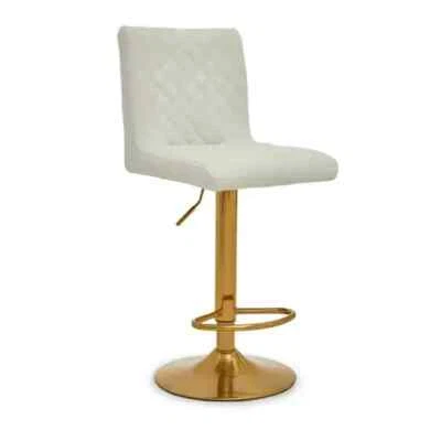 White Gold Bar Stool Swivel Adjustable PU Leather Kitchen Island Chair - Image 1 of 4