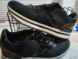 SKECHERS women  SIZE 8.5  RACER ROARING-BLACK sparkles Leopard tennis shoe - Picture 1 of 6