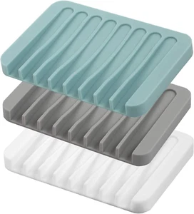 Self Draining Soap Dishes, 3 Pcs Silicone Soap Saver, Waterfall Drainer Soap Hol - Picture 1 of 12