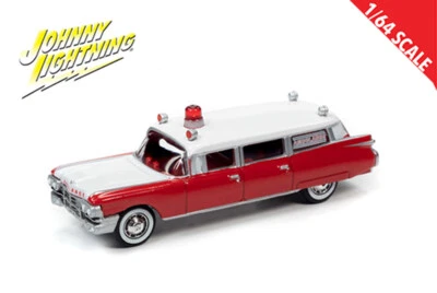  JOHNNY LIGHTNING 1:64 1959 RED / WHITE CADILLAC AMBULANCE  MODEL JLSP098-4F - Image 1 of 4