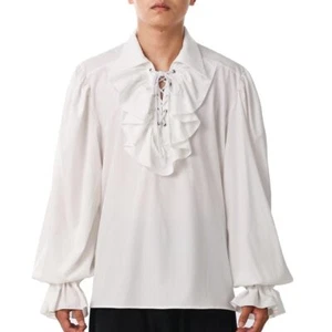 Mens Pirate Shirt Ruffle Colonial Shirt Renaissance Poet Shirt Steampunk Vamp... - Picture 1 of 6