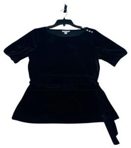 Charter Club Blouse Womens Size Small Black Velvet Short Sleeve Belted New - Picture 1 of 7