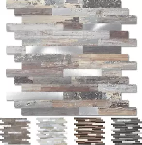 Yipscazo Peel and Stick Wood Metal Tile Backsplash, Stick on Tiles for Backsplas - Picture 1 of 8