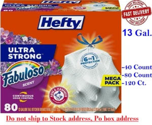 Hefty Ultra Strong Tall Kitchen Trash Bags Fabuloso Scent 13 Gallon 40/80 Count - Picture 1 of 11