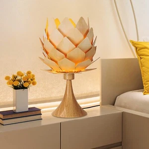 10.25in. 1-Light Plug-in Pine Cone Wood Table Lamp - Picture 1 of 11