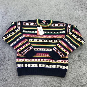KENZO Sweater Mens Medium Jacquard Regular Jumper Fair Isle Wool Nordic - Picture 1 of 14