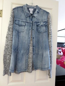 Denim & Knit & Sequins Jean Jacket New in Package XLarge - Picture 1 of 9