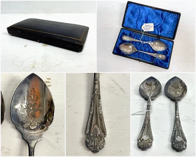COPPIA CUCCHIAINO VITTORIANO Sheffield SILVER PLATED ASTUCCIO ORIGINALE '800 - Immagine 1 di 4