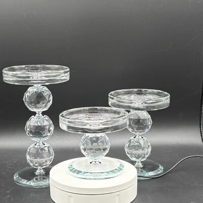 Elegant Faceted Crystal Ball Candleholders Valerie Parr-Hill 8" 6" 4" Silver - Image 1 of 4