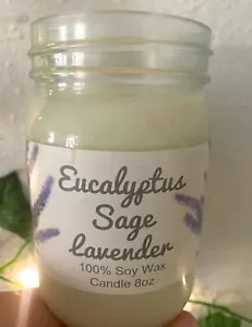 Candle-Stress Relief-Eucalyptus, Lavender &Sage-1 Wick8oz Soy Wax free Ship - Picture 1 of 3