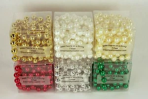 8MM Faux Pearl Plastic Craft BEADS on a String - 7 Feet in a BOX - CHOOSE COLOR - Picture 1 of 7