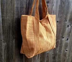 River Island caramel brown suede leather tote shoulder bag, brown suede tote Bag - Picture 1 of 7