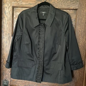 Talbots Black Sateen Crop Ruffle Sleeve Snap Close Blazer Jacket Sz 16 W - Picture 1 of 8