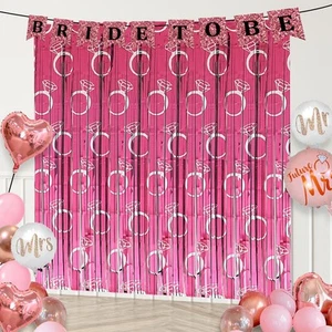 Bachelorette Party Decorations 2 Pcs Diamond Ring Pink Backdrops Foil Fringe ... - Picture 1 of 7