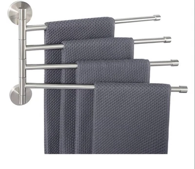 Swivel Towel Rack – 4 Arm Folding Wall-Mount Brushed Nickel Finish - Image 1 of 4