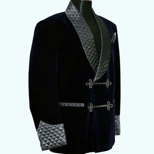 Men's Navy Blue Smoking Jacket Elegant Luxury Stylish Designer Party Wear Blazer - Picture 1 of 4