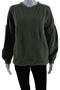 Whistles Womens Cotton Lined Long Sleeve Crewneck Sweater Army Green Size XS - Picture 1 of 5