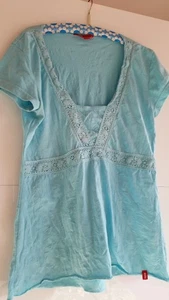 ❤️ ESPRIT EDC Bluse Tunika Gr. L Türkis Hellblau Hippie Boho Stickerei Vintage❤️ - Bild 1 von 9