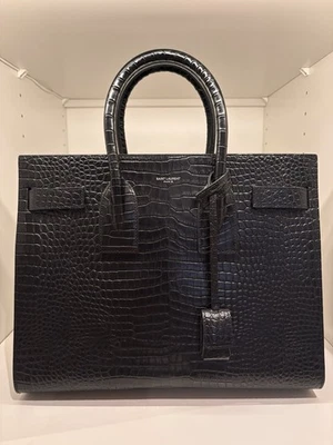 Saint Laurent Black Leather Croc Sac de Jour Large Bag Excellent Condition - Image 1 of 4
