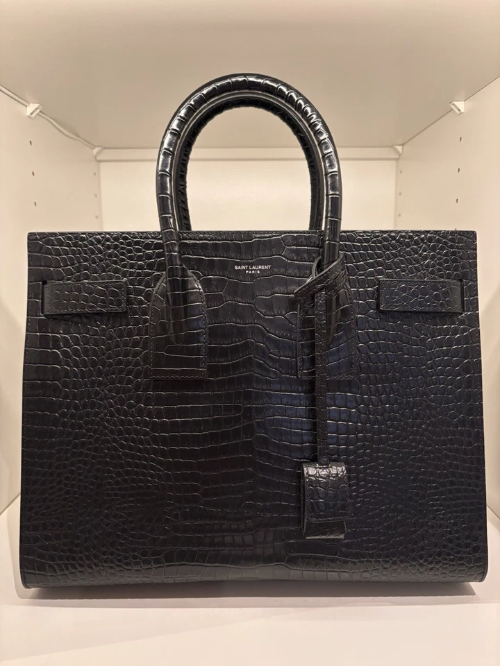 Saint Laurent Black Leather Croc Sac de Jour Large Bag Excellent Condition - Image 1 of 4