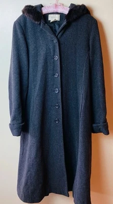 VTG Wool Trench Coat Women's Sz 12 Faux Fur Lined Hood Button Up Worthington ** - Image 1 of 4