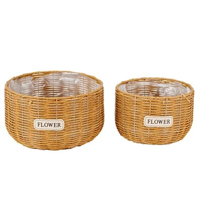 Set of 2 Woven Wicker Planter Baskets with Plastic Lining Multipurpose Storage - Image 1 of 4