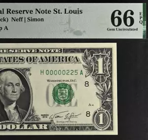 1974 $1 Federal Reserve Note PMG 66EPQ gem birthday low serial number 00000225 - Picture 1 of 3