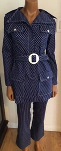 Vintage 1960’s Blue & White Polka dots Leisure Suit Pantsuit Gaddi California - Picture 1 of 16