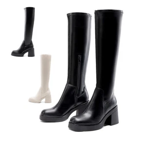 Women Knee High GOGO Boots Platform Chunky Block Heel Square Toe Fashion Boots - Picture 1 of 18