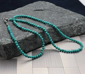 Men's Jewelry 4-5mm African Turquoise Smooth Round Gemstone Beaded Necklace 20" - Picture 1 of 8