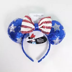 Disney Minnie Mouse Patriotic Sequin Ears Headband Girls Women OS Red White Blue - Picture 1 of 4