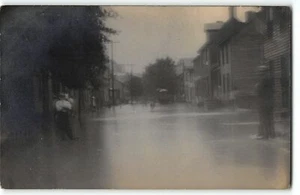 Unidentified Town w/ Flooded Streets, People, Horse - c1910 Real Photo Postcard - Picture 1 of 2