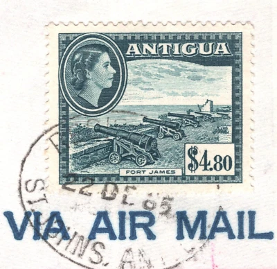 ANTIGUA QEII Cover $4.80 TOP HIGH VALUE St Johns 1965 Air Puerto Rico USAF YD242 - Image 1 of 4