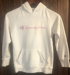 Girls Med Champion And White Pink long sleeve pullover hoodie sweatshirt Nice! - Picture 1 of 8