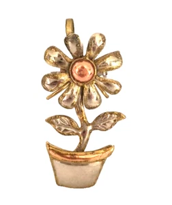 New Silver and Copper Women's 3 inch Brooch Flower in Pot Shaped Made in Mexico - Picture 1 of 15
