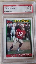 1991 Topps Football #73 JOE MONTANA - 49ers HOF - PSA 9 Crack In Back Of Case