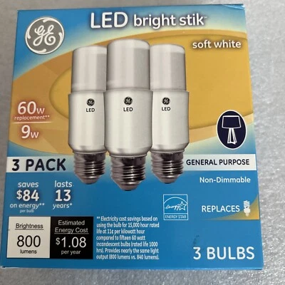 GE LED Bright StikLight Bulbs GeneralPurpose 60 Watt800 Lumen SoftWhite PC 63589 - Image 1 of 4
