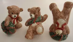 Fitz & Floyd Tumbling Teddy Bears Set of 3 Christmas Holiday Figurines w Wreaths - Picture 1 of 4
