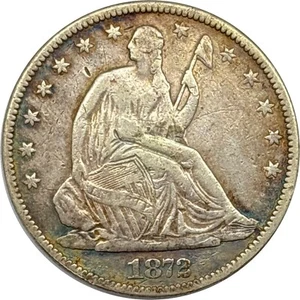 1872 Silver Seated Liberty Half Dollar Very Good Multi Tone on Bottom of Obverse - Picture 1 of 4