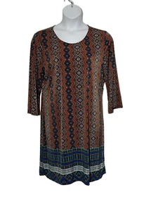 Women's size XL orange multi colored 3/4" sleeve knee length dress - Picture 1 of 4